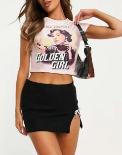 Motel Bow Detail Mini Skirt Co-ord In Black And Pink For Women