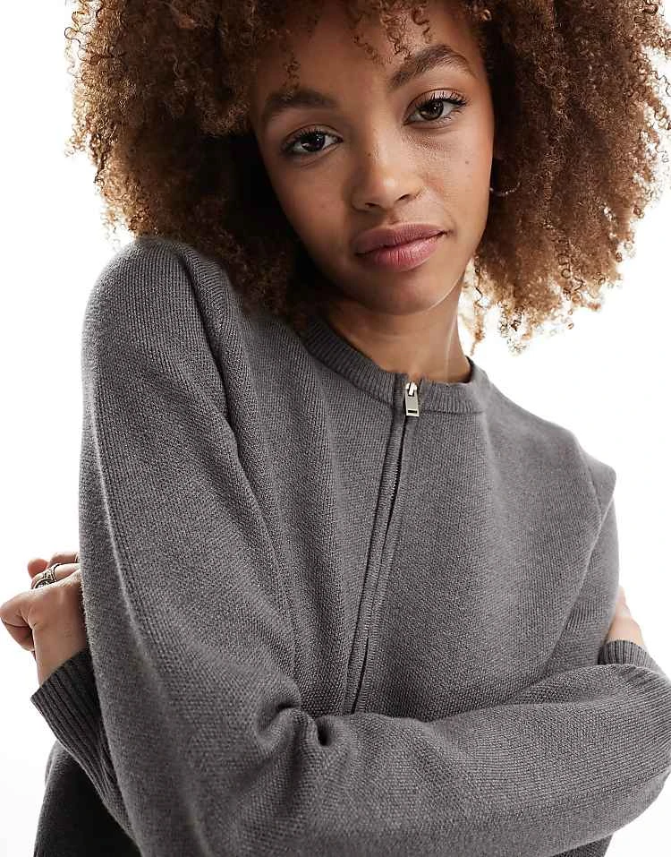 Motel Zip Through Cardigan In Charcoal Grey For Women - Image 2