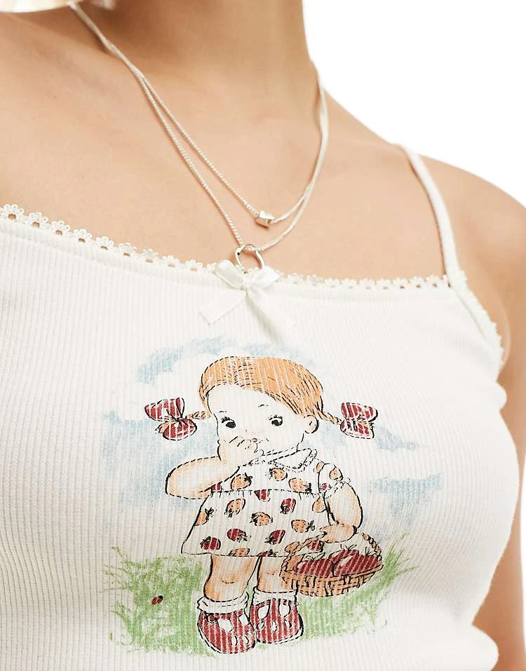 Motel Lace Trim Ribbed Motif Cami Top In Ivory For Women - Image 2