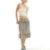 Motel Ruffle Check Print Knee Length Skirt In Pastel Blue For Women Pastel Blue Tartan
