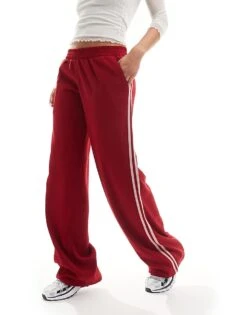 Motel Side Stripe Tracksuit Trousers In Red And Pink For Women Red/pink Stripe