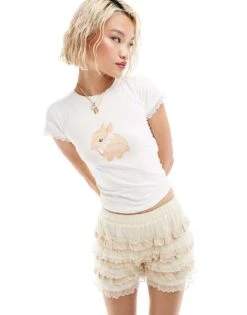 Motel Baby Bunny T-shirt In Off White For Women