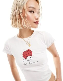 Motel Don't Bug Me Ladybird T-shirt In Off White For Women