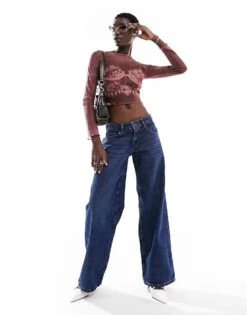 Motel Roomy Extra Wide Low Rise Jeans In Mid Blue Used For Women