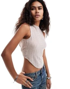Motel Tyla Fine Knit Tank Top In Oatmilk For Women