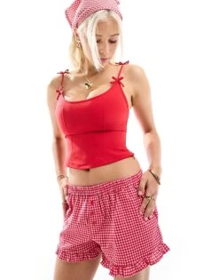 Motel Kaida Bow Detail Corset Top In Red For Women