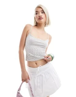 Motel Barlyn Striped Cami Top In Grey And White For Women Grey/white Stripe