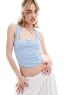 Motel Jinisa Corset Top In Nantucket Blue For Women