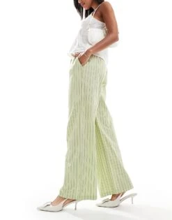 Motel Samir Straight Leg Trousers In Light Green For Women Light Green Stripe