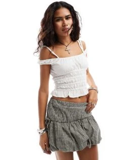 Motel Xavan Shirred Cami Top In White For Women