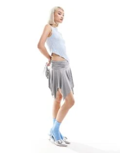 Motel Jamelia Asymmetric Mini Skirt In Grey Marl For Women Light Grey Marl