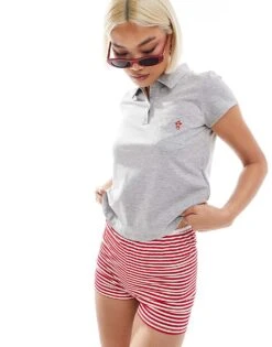 Motel Bupolo Motif Detail Polo Shirt In Grey Marl For Women