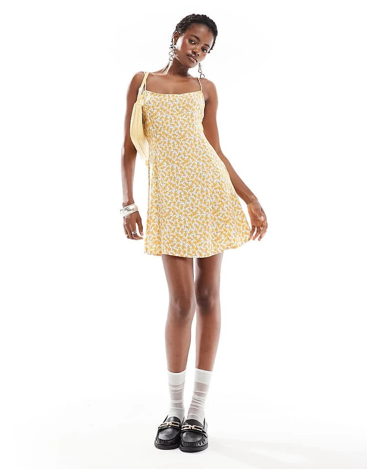 Motel Alvary Cosmos Floral Print Mini Swing Dress In Yellow For Women Cosmos Garden - Image 2