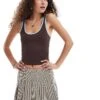 Motel Jastiya Deeop Scoop Ringer Vest In Brown And Blue For Women Brown/nantucket Blue