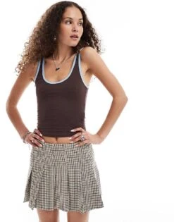 Motel Jastiya Deeop Scoop Ringer Vest In Brown And Blue For Women Brown/nantucket Blue