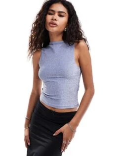 Motel Airien Shimmer Vest Top In Light Blue For Women Shimmer Blue