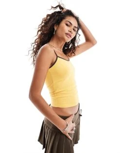 Motel Solani Ringer Cami Top In Bright Yellow And Brown For Women Yellow/mahogany