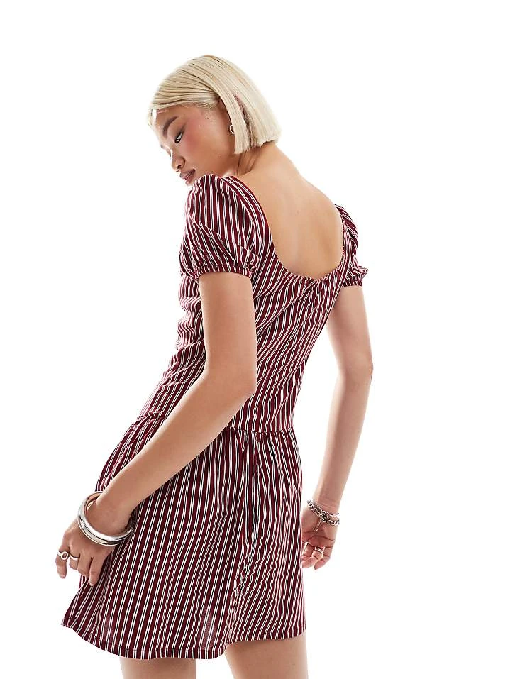 Motel Exclusive Jemima Puff Sleeve Striped Mini Dress In Burgundy And Blue For Women Burgundy/blue - Image 4