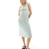Motel Exclusive Lavisha Lace Edge Ditsy Floral Midi Dress In Pale Blue For Women Pretty Petal Green