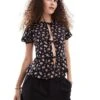 Motel Exclusive Ajasi Rose Print Tie Detail Blouse In Black For Women Bronze Rose