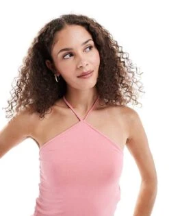 Motel Layti Classic Halter Top In Bright Pink For Women