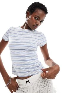 Motel Kenichi Stripe Baby T-shirt In Blue For Women Blue Stripe