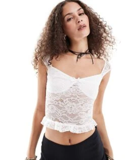 Motel Brietta Lace Cami Top In Ivory For Women