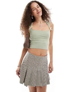 Motel Jiniso Bow Detail Cami Top In Sage And Ivory For Women Sage/ivory