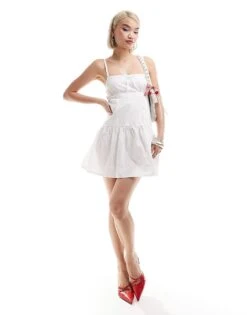 Motel Felin Poplin Mini Cami Dress In White For Women