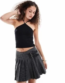 Motel Layti Classic Halter Top In Black For Women