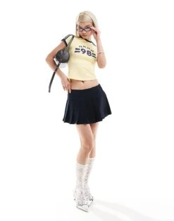 Motel Casini Pleated Mini Skirt In Navy For Women