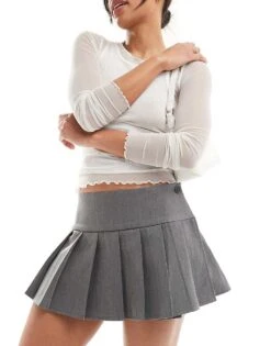 Motel Casini Pleated Mini Skirt In Charcoal Grey For Women