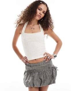 Motel Maggha Crinkle Halter Top In White For Women