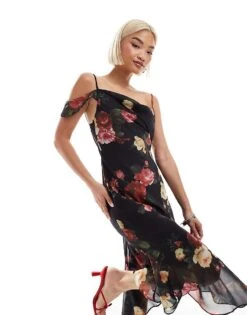 Motel Dansya Renaissance Rose Print Ruffle Cami Dress In Multi For Women