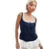 Motel Arhan Ribbon Trim Cami Blouse In Navy For Women