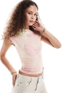 Motel Nova Orchid Print Slinky T-shirt In Pink For Women Orchid Petals Pink