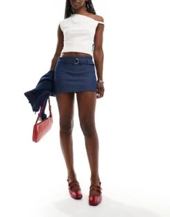 Motel Marine Buckle Detail Denim Mini Skirt In Indigo For Women