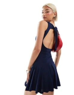 Motel Maisha Slinky Flippy Mini Dress In Navy For Women
