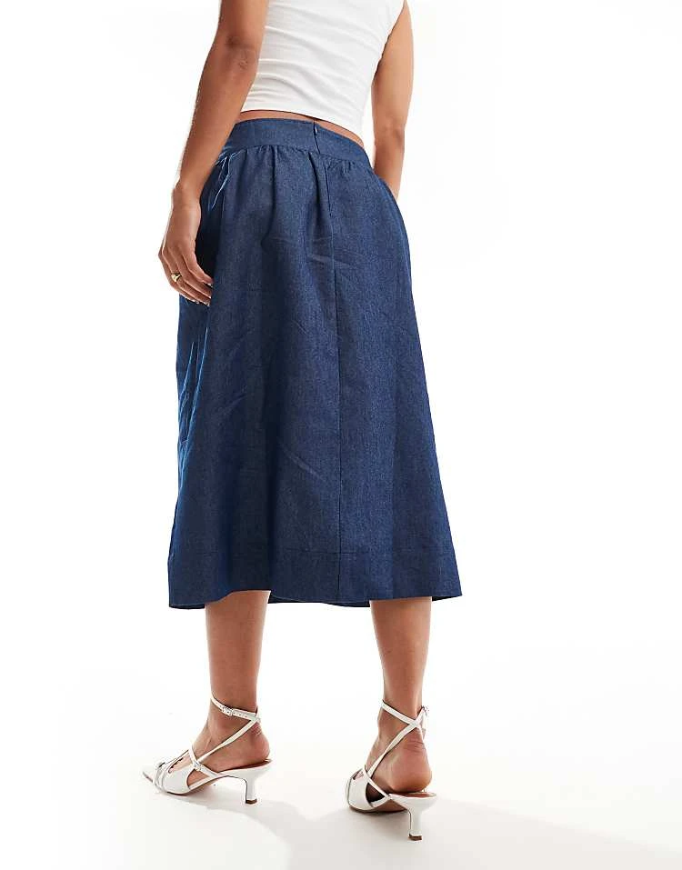 Motel Seraya Waistband Detail Denim Effect Midi Skirt In Indigo For Women - Image 2