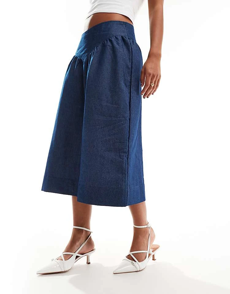 Motel Seraya Waistband Detail Denim Effect Midi Skirt In Indigo For Women - Image 4