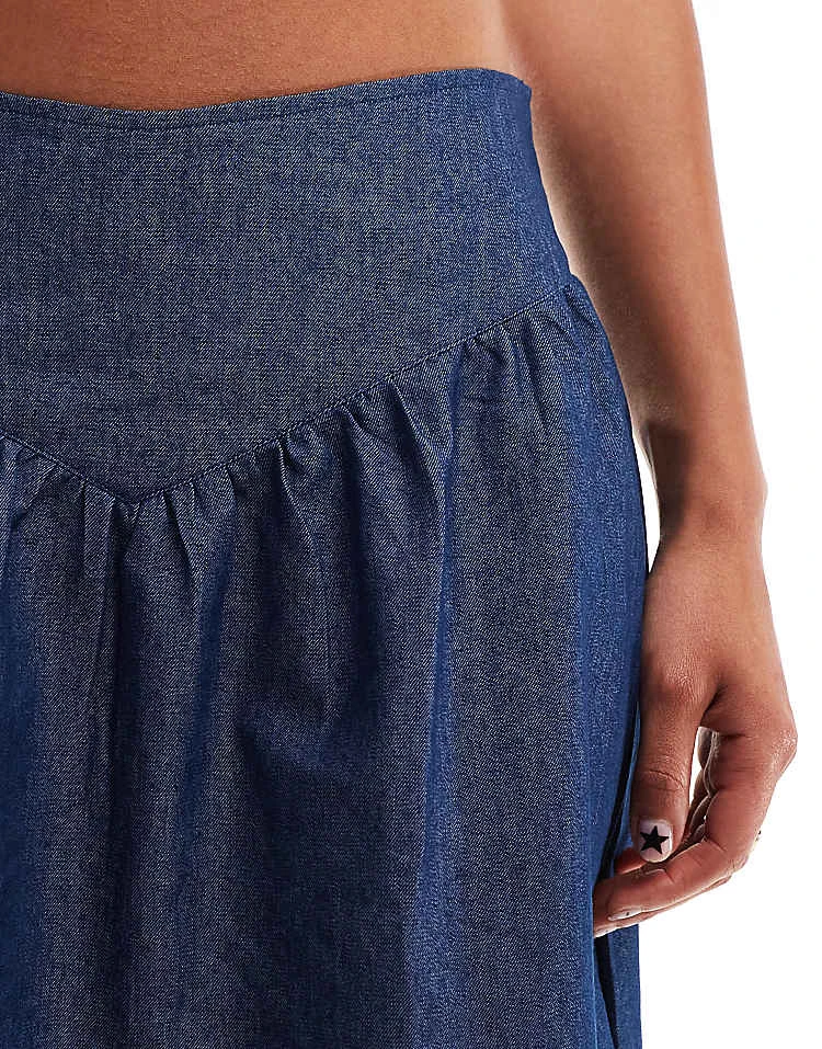 Motel Seraya Waistband Detail Denim Effect Midi Skirt In Indigo For Women - Image 5