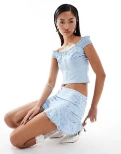 Motel Dovica Off-shoulder Corset Top In Light Blue For Women Nantucket Blue