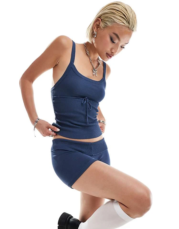 Motel Joanie Ribbed Knitted Cami Top Co-ord In Navy For Women