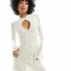 Motel Silvanna Key Hole Lace Long Sleeve Mini Dress In Ivory For Women