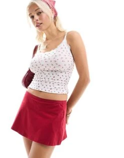 Motel Nidya A-line Jersey Mini Skirt In Red For Women