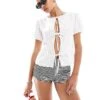 Motel Ryota Tie Front Puff Sleeve Blouse In White For Women