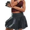 Motel Kiyowo Puffball Mini Skirt In Charcoal Grey For Women