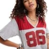 Motel Balap Oversized Varsity T-shirt In Grey And Red For Women Grey/red