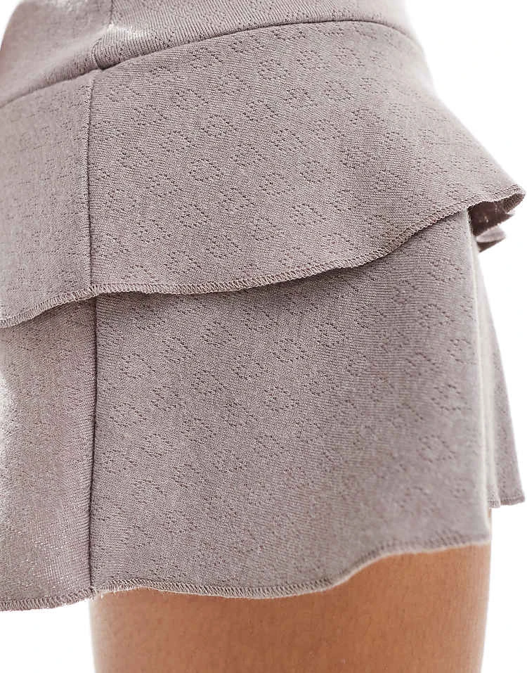 Motel Chile Ruffle Pointelle Mini Skirt In Stone For Women - Image 5