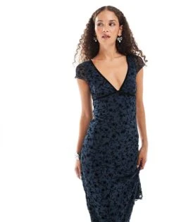 Motel Vilinia Flocked Midi Dress In Black For Women